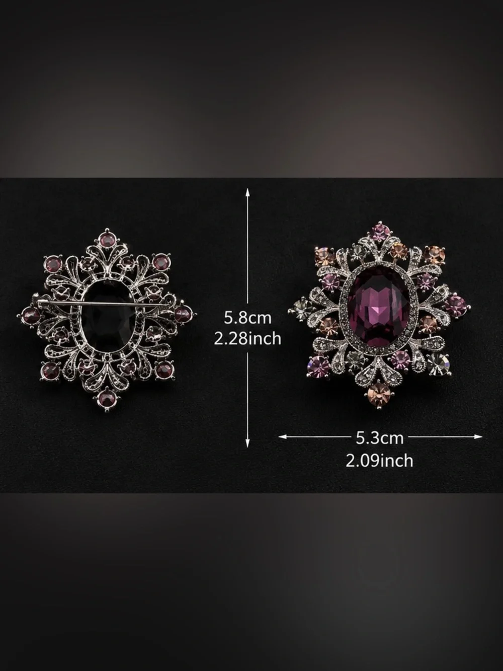 Vintage Purple Crystal Brooch | Rhinestone Floral Statement Pin | Elegant